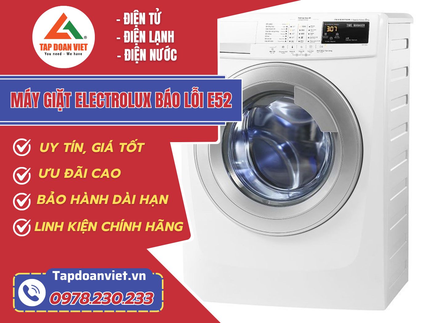 Sửa Máy giặt Electrolux báo lỗi E52 tại nhà - Tập Đoàn Việt May Giat Electrolux Bao Loi E52 Tapdoanviet