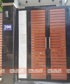 Cổng sắt giả gỗ đẹp, sang trọng - Tập Đoàn Việt cong sat gia go 5