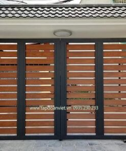 Cổng sắt giả gỗ đẹp, sang trọng - Tập Đoàn Việt cong sat gia go dep 3