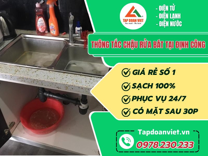 Thông tắc chậu rửa bát tại Định Công giá rẻ - Tập Đoàn Việt thong tac chau rua bat tai dinh cong tapdoanviet