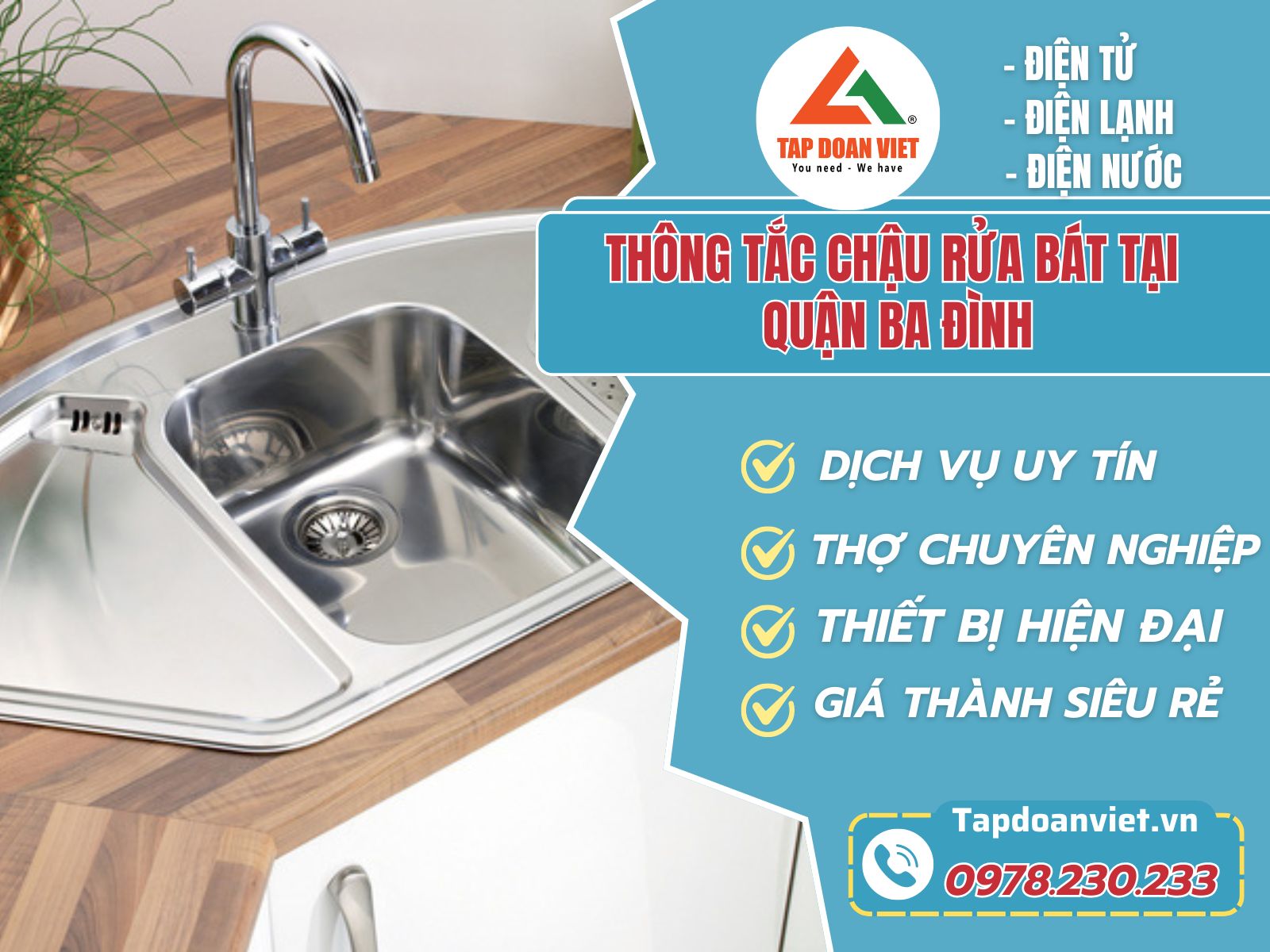 Thông tắc chậu rửa bát tại Ba Đình uy tín, giá rẻ - Tập Đoàn Việt thong tac chau rua bat tai quan ba dinh tapdoanviet avartar